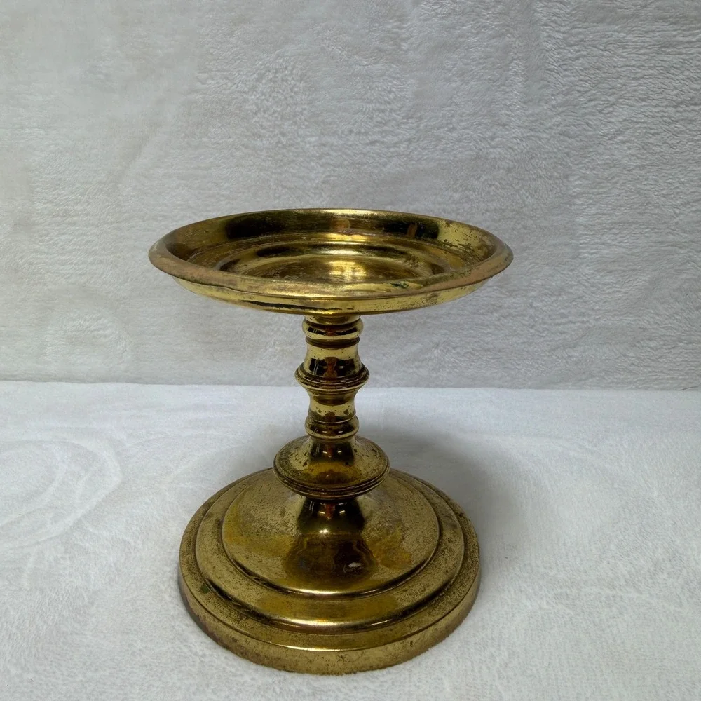 Vtg Partylite Brass Pillar Candle Holder Pedestal Stand Gold Tarnish Patina 4in‎